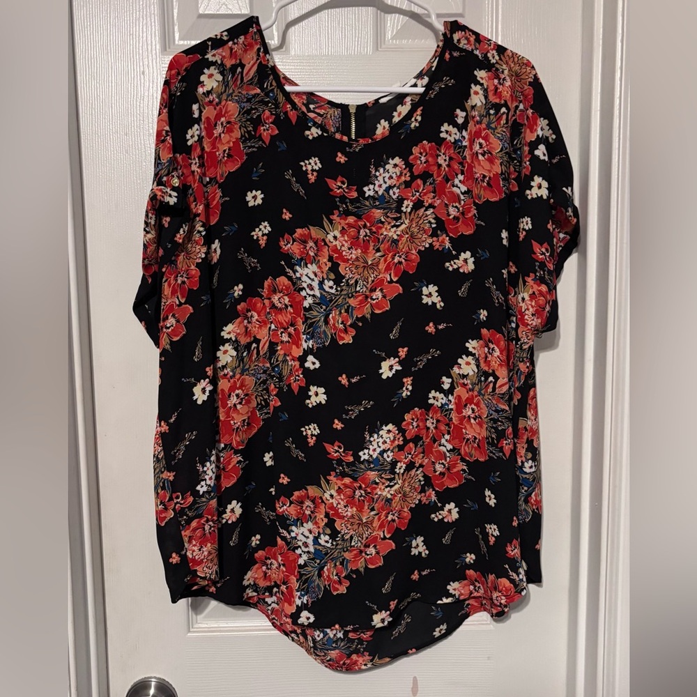 Maurices Black and Red Floral Blouse
